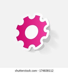 Paper clipped sticker: Manual pinion. Isolated illustration icon