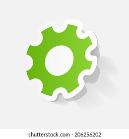 Paper clipped sticker: Manual pinion. Isolated illustration icon