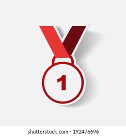 Paper clipped sticker: medal. Isolated illustration icon