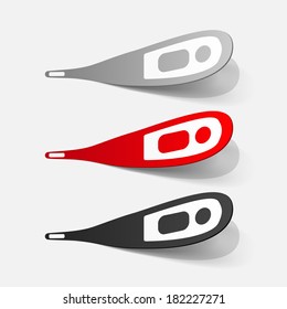 Paper clipped sticker: medical thermometer. Isolated illustration icon