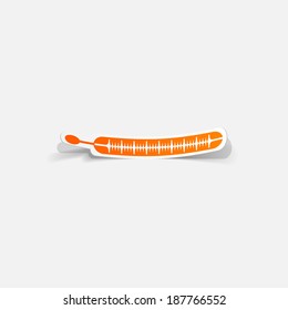 Paper clipped sticker: medical thermometer. Isolated illustration icon