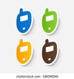 Paper clipped sticker: mobile phone, cell. Isolated illustration icon