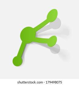 Paper clipped sticker: molecule. Isolated illustration icon