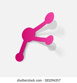Paper clipped sticker: molecule. Isolated illustration icon