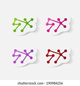 Paper clipped sticker: molecule. Isolated illustration icon