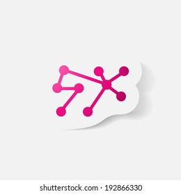 Paper clipped sticker: molecule. Isolated illustration icon