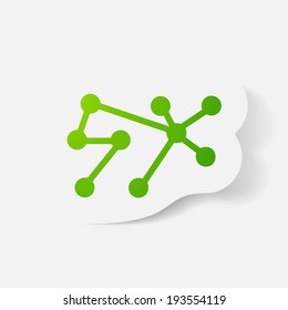 Paper clipped sticker: molecule. Isolated illustration icon