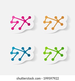 Paper clipped sticker: molecule. Isolated illustration icon