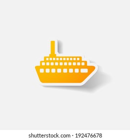 Paper clipped sticker: motor ship. Isolated illustration icon