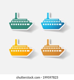 Paper clipped sticker: motor ship. Isolated illustration icon