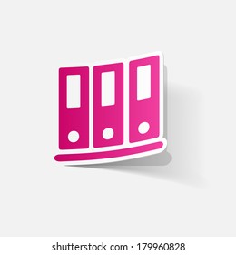Paper clipped sticker: office folders. Isolated illustration icon