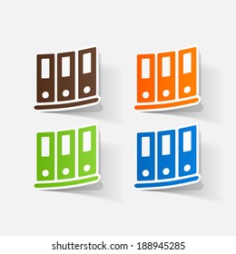 Paper clipped sticker: office folders. Isolated illustration icon