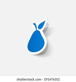 Paper clipped sticker: pear fruit. Isolated illustration icon