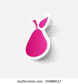 Paper clipped sticker: pear fruit. Isolated illustration icon