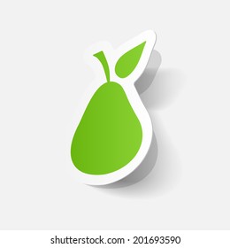 Paper clipped sticker: pear fruit. Isolated illustration icon