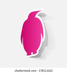 Paper clipped sticker: Penguin label. Isolated illustration icon