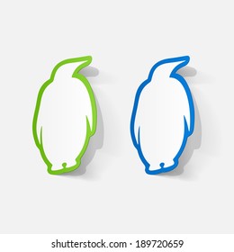 Paper clipped sticker: Penguin label. Isolated illustration icon