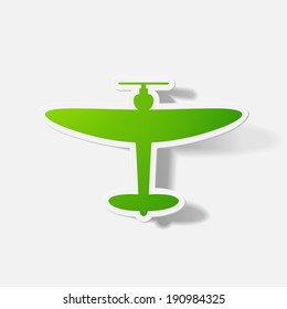 Paper clipped sticker: plane. Isolated illustration icon