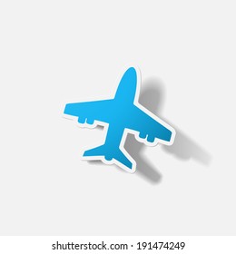 Paper clipped sticker: plane. Isolated illustration icon