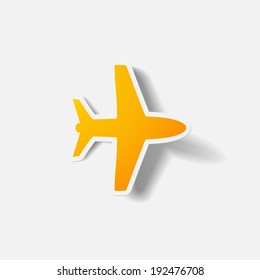 Paper clipped sticker: plane. Isolated illustration icon