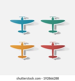 Paper clipped sticker: plane. Isolated illustration icon