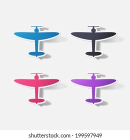 Paper clipped sticker: plane. Isolated illustration icon