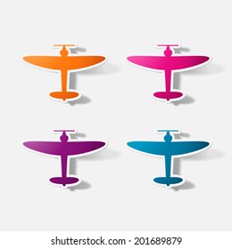 Paper clipped sticker: plane. Isolated illustration icon