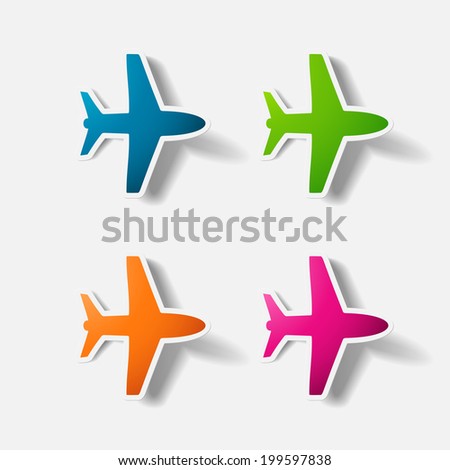 Paper clipped sticker: plane. Isolated illustration icon