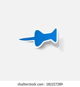 Paper clipped sticker: Pushpin. Isolated illustration icon