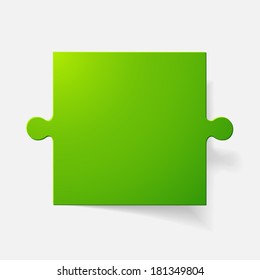 Paper clipped sticker: puzzle. Isolated illustration icon