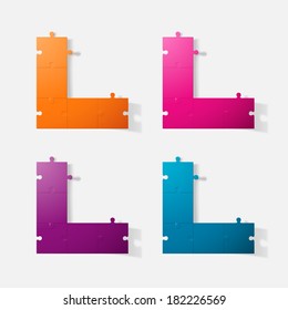 Paper clipped sticker: puzzle. Isolated illustration icon
