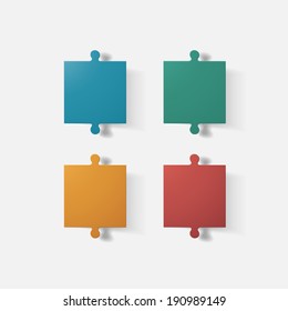 Paper clipped sticker: puzzle. Isolated illustration icon