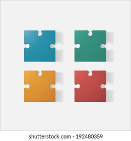 Paper clipped sticker: puzzle. Isolated illustration icon