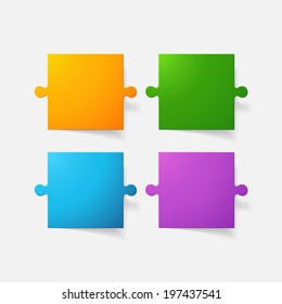 Paper clipped sticker: puzzle. Isolated illustration icon