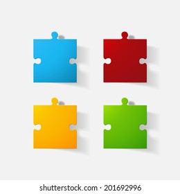 Paper clipped sticker: puzzle. Isolated illustration icon