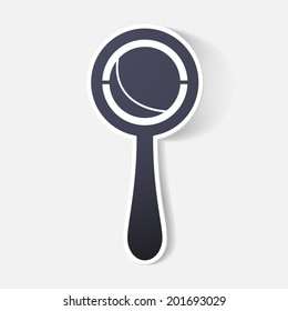 Paper clipped sticker: rattle. Isolated illustration icon