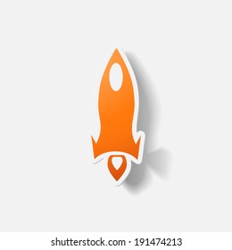 Paper clipped sticker: rocket. Isolated illustration icon