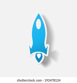 Paper clipped sticker: rocket. Isolated illustration icon