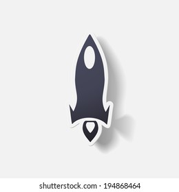 Paper clipped sticker: rocket. Isolated illustration icon