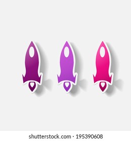 Paper clipped sticker: rocket. Isolated illustration icon