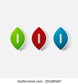 Paper clipped sticker: rugby ball. Isolated illustration icon