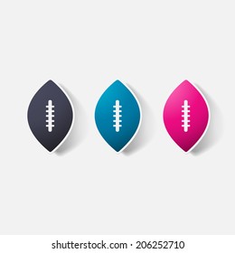 Paper clipped sticker: rugby ball. Isolated illustration icon
