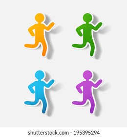 Paper clipped sticker: running Man. Isolated illustration icon