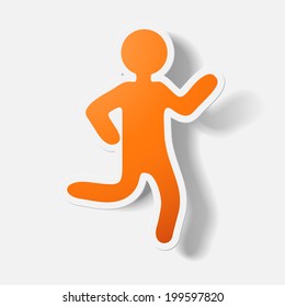 Paper clipped sticker: running Man. Isolated illustration icon