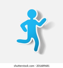 Paper clipped sticker: running Man. Isolated illustration icon