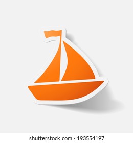 Paper clipped sticker: sailing ship. Isolated illustration icon