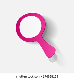 Paper clipped sticker: search magnifier. Isolated illustration icon