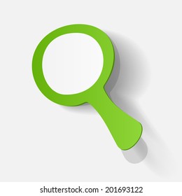 Paper clipped sticker: search magnifier. Isolated illustration icon