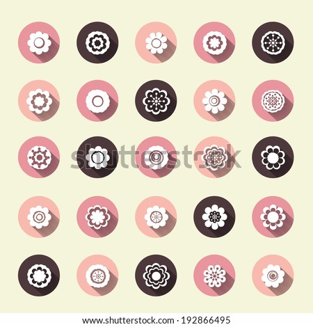 Paper clipped sticker: set of flowers. Isolated illustration icon