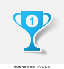 Paper clipped sticker: sports cup. Isolated illustration icon